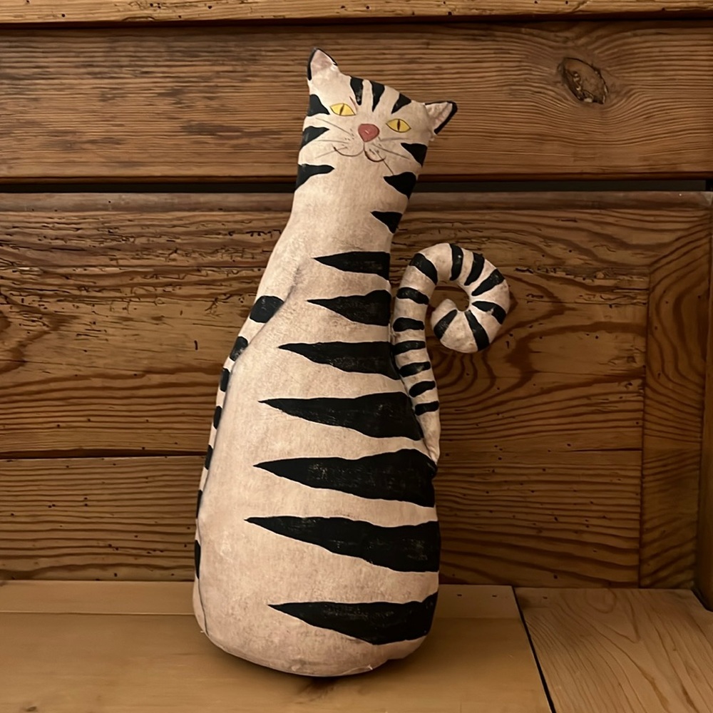 Vintage Hand Painted Folk Art Style Cat Soft Sculpture Circa 1980’s